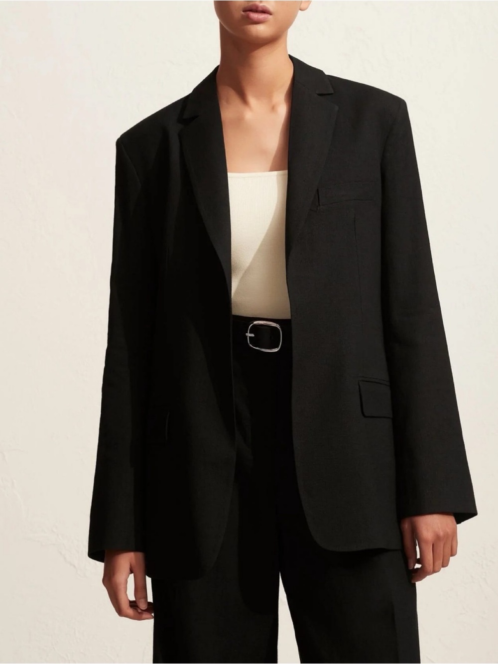 Matteau Relaxed Linen Lyocell Blend Blazer Black Oversized Tailored Jacket US 2
